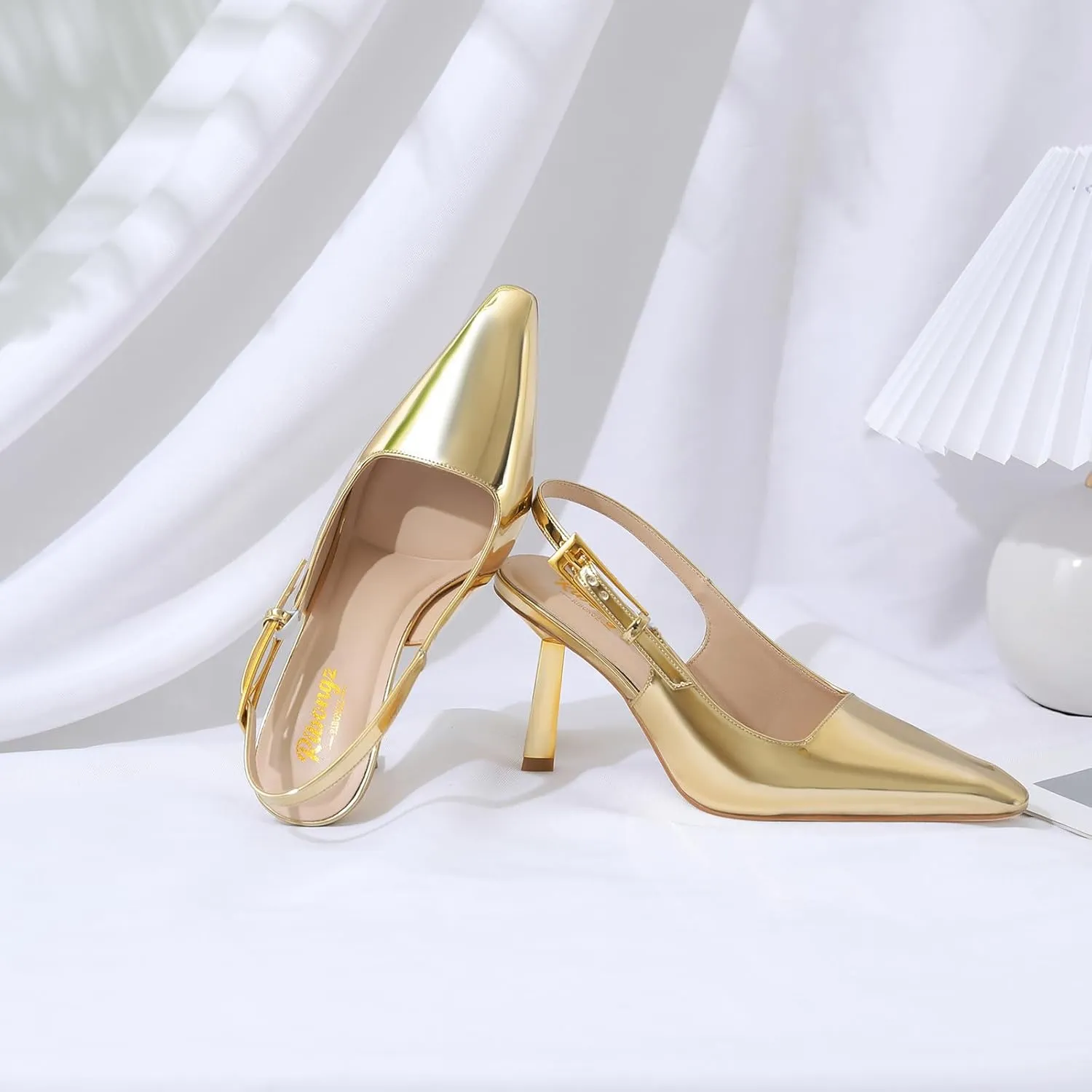RIBONGZ Slingback Heels for Women Closed Pointed Toe Stiletto High Heels Dress Sexy Pumps Heeled Wedding Bride Prom Party Evening Dressy Shoes