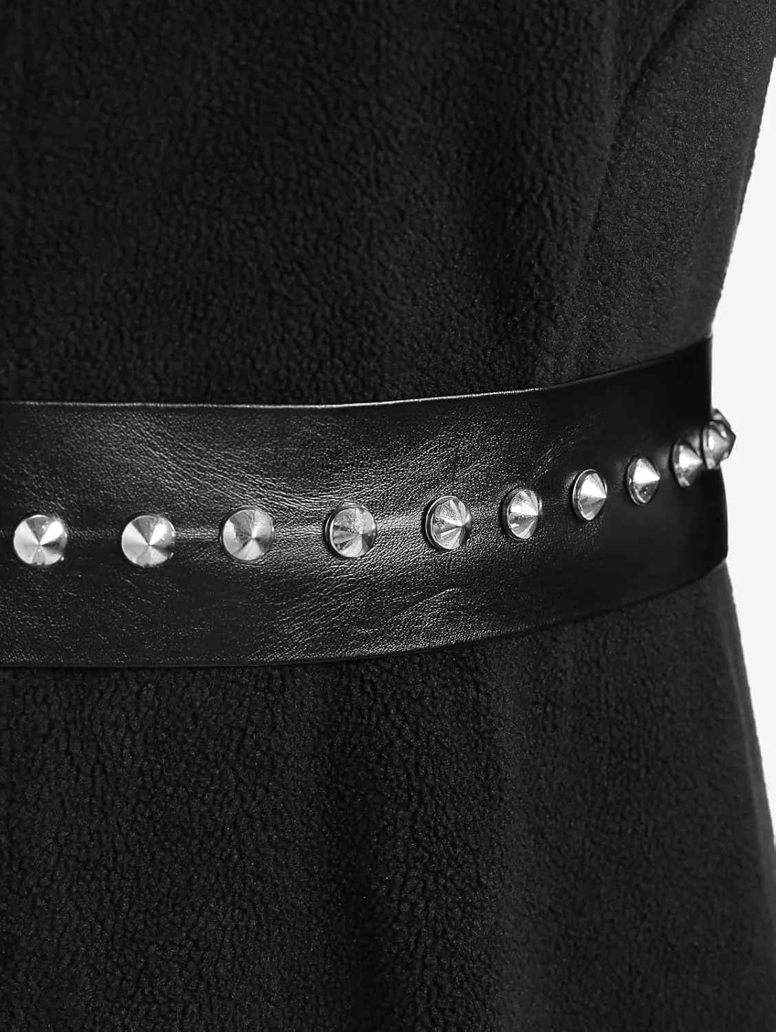 ROSE GAL Rosegal Womens Plus Size Gothic Full Zip Sherpa Fleece Fuzzy Cat Ear Hooded Long Coat with PU Leather Rivets Belt