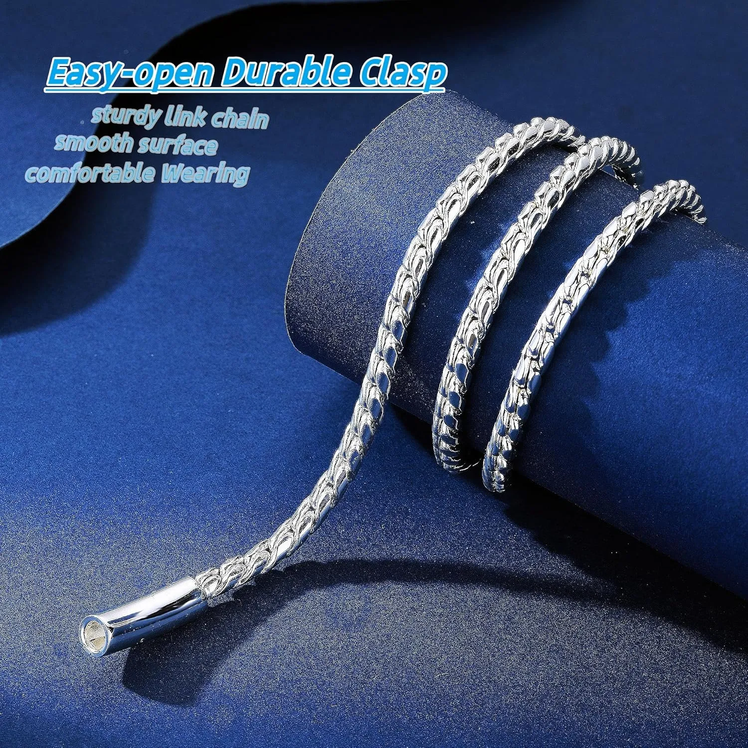 ROWIN&CO Twisted Rope Curb Cuban Chain 6mm Stainless Steel Necklace, Silver/Black/Blue Chain for Men Women Choker Jewelry Miami Link Hip hop Gifts 16"-30"