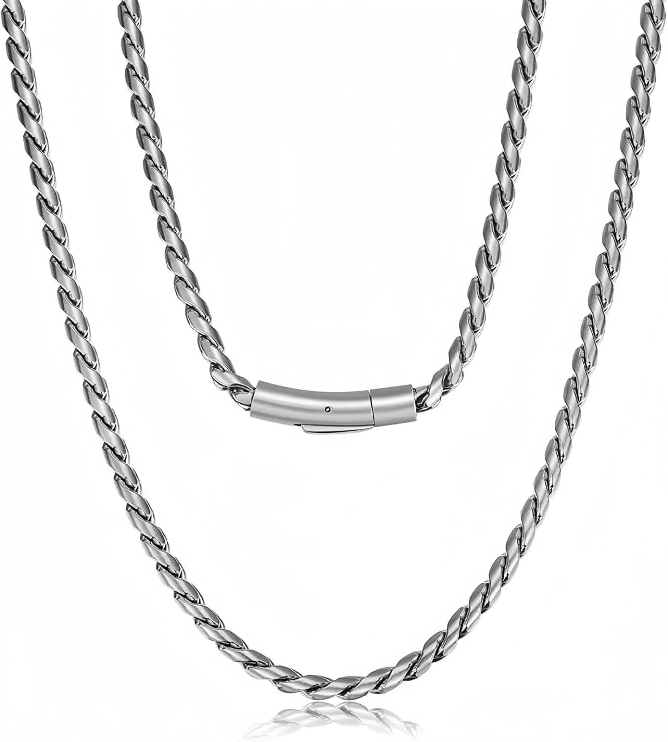 ROWIN&CO Twisted Rope Curb Cuban Chain 6mm Stainless Steel Necklace, Silver/Black/Blue Chain for Men Women Choker Jewelry Miami Link Hip hop Gifts 16"-30"
