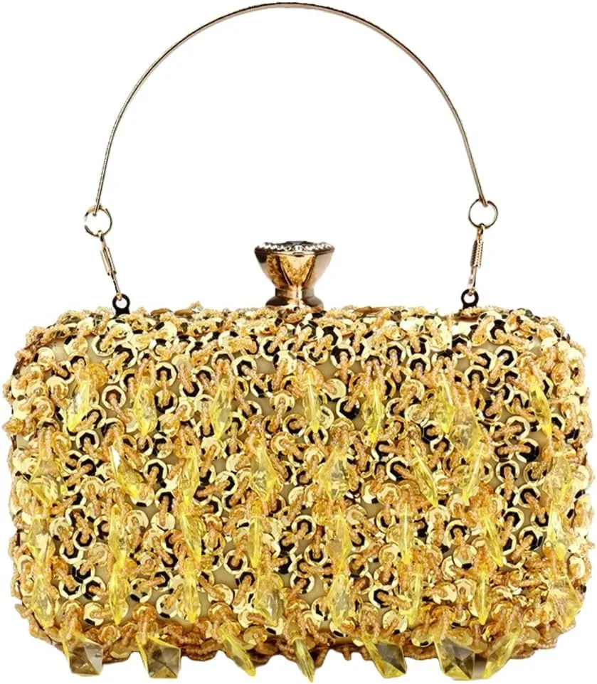 Rungion Womens Elegant Acrylic Evening Clutch Sequin Beaded Purse Handbag Crossbody Shoulder Bag for Wedding Party Prom