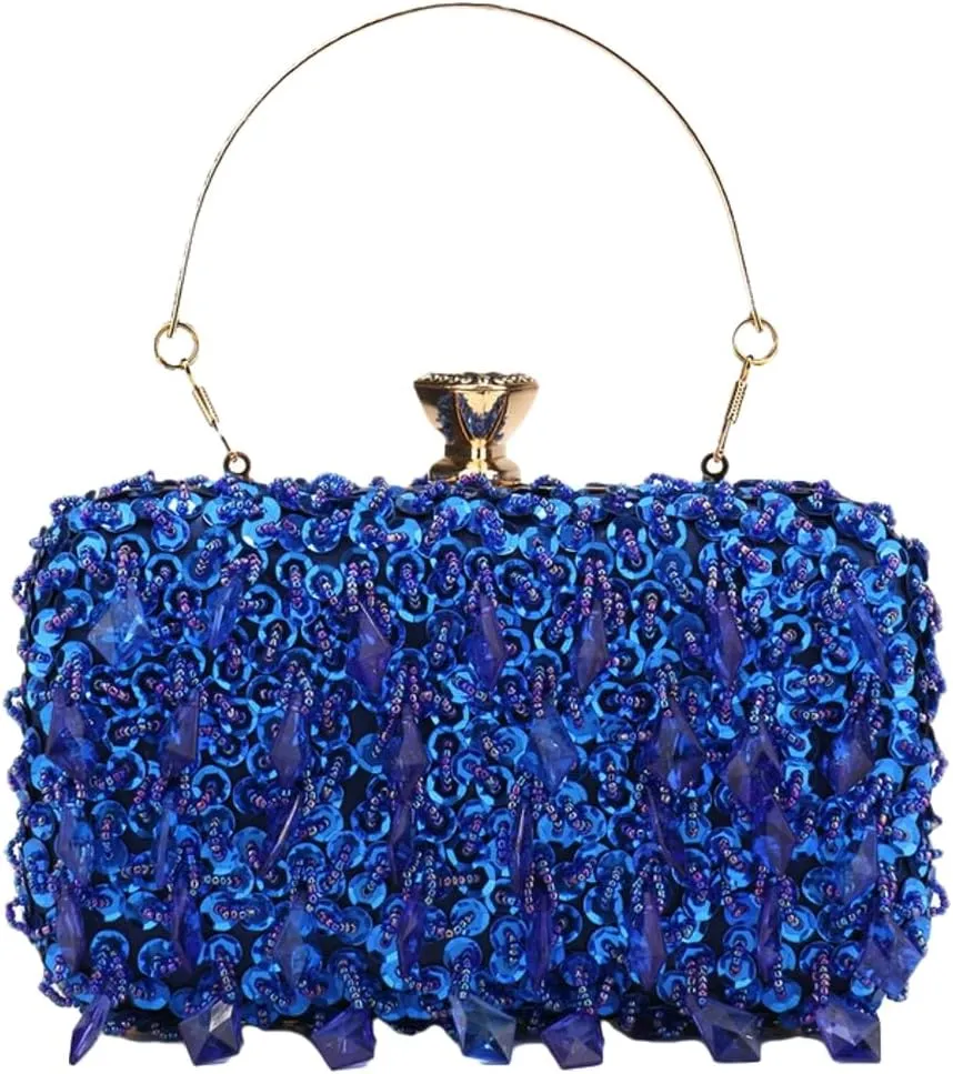 Rungion Womens Elegant Acrylic Evening Clutch Sequin Beaded Purse Handbag Crossbody Shoulder Bag for Wedding Party Prom
