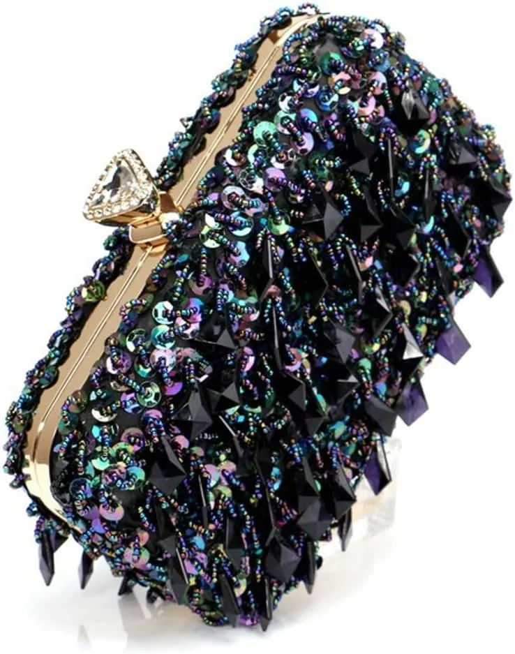 Rungion Womens Elegant Acrylic Evening Clutch Sequin Beaded Purse Handbag Crossbody Shoulder Bag for Wedding Party Prom