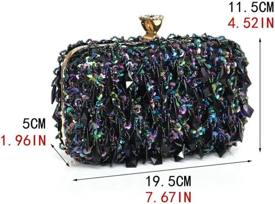 Rungion Womens Elegant Acrylic Evening Clutch Sequin Beaded Purse Handbag Crossbody Shoulder Bag for Wedding Party Prom