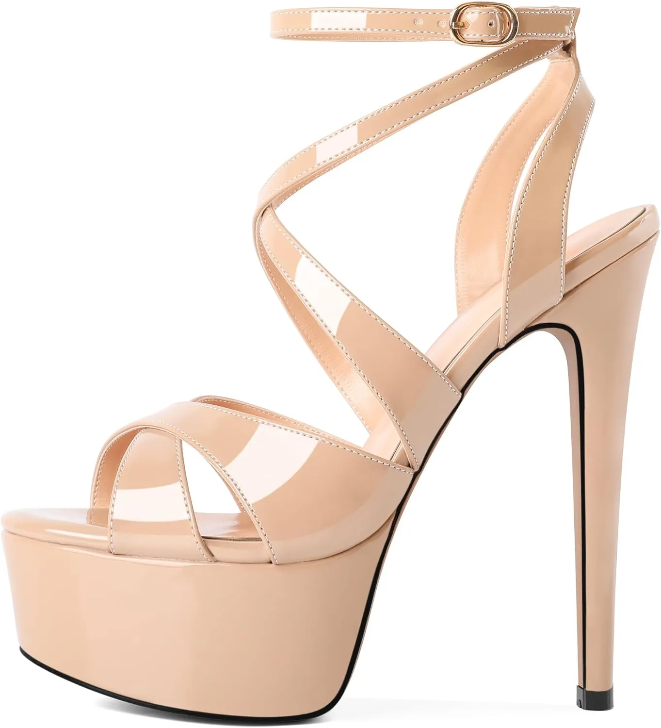 SAMMITOP Women's Strappy Platform Heels Sexy Stiletto High Heel Sandals Open Toe Ankle Strap Buckle Summer Dress Shoes for Wedding Bridal Party 6 Inch