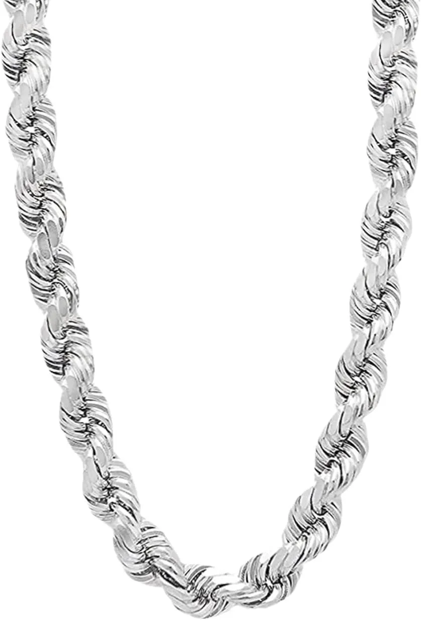 Savlano 925 Sterling Silver 8MM Hollow Italian Rope Diamond Cut Twist Link Chain Necklace for Men & Women Comes with Gift Box- Made in Italy