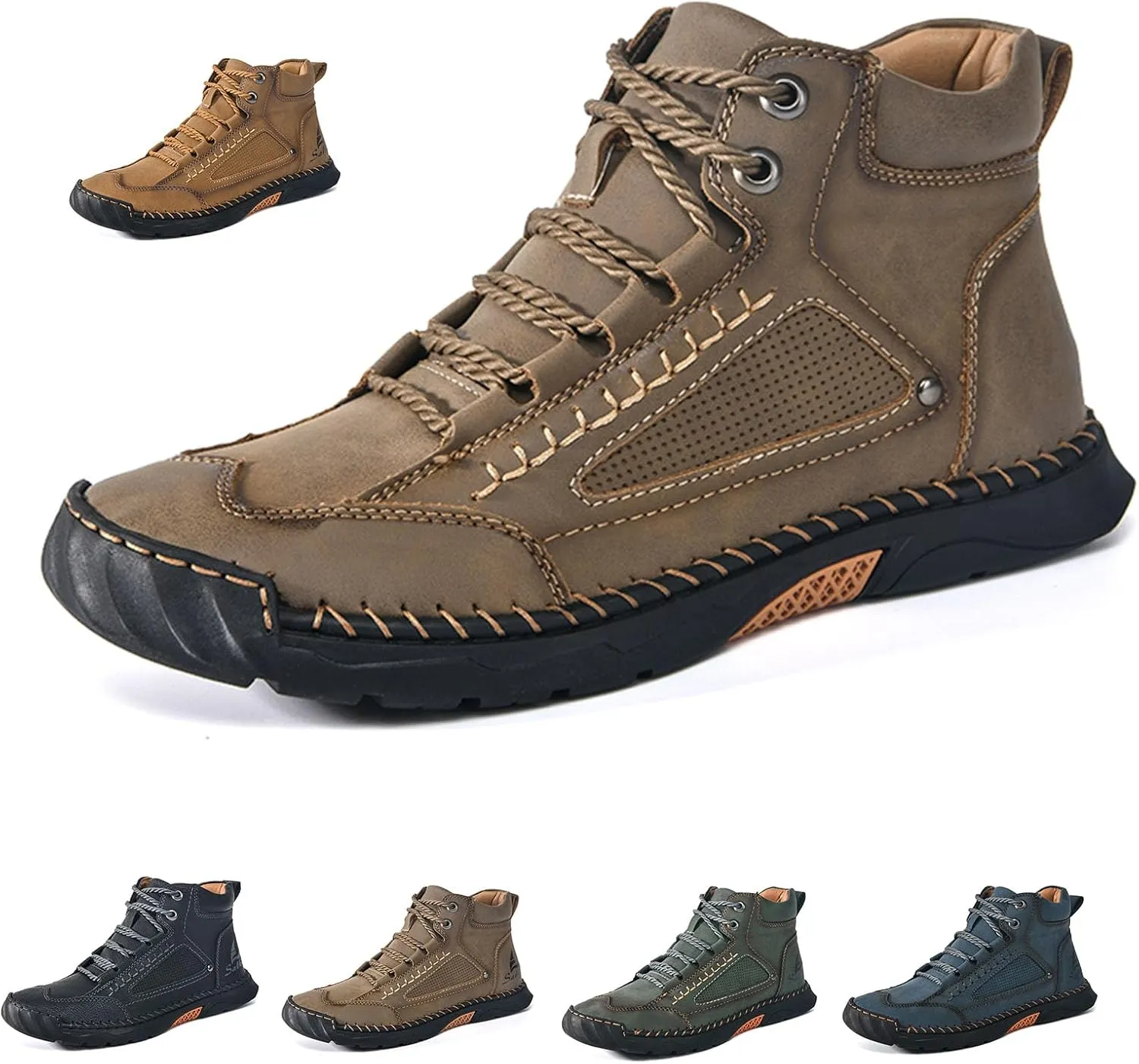 Sawbehind Mens Boots,Men's Comfortable Handmade Leather Boots,Spacious Toe Box Outdoor Leather Shoes