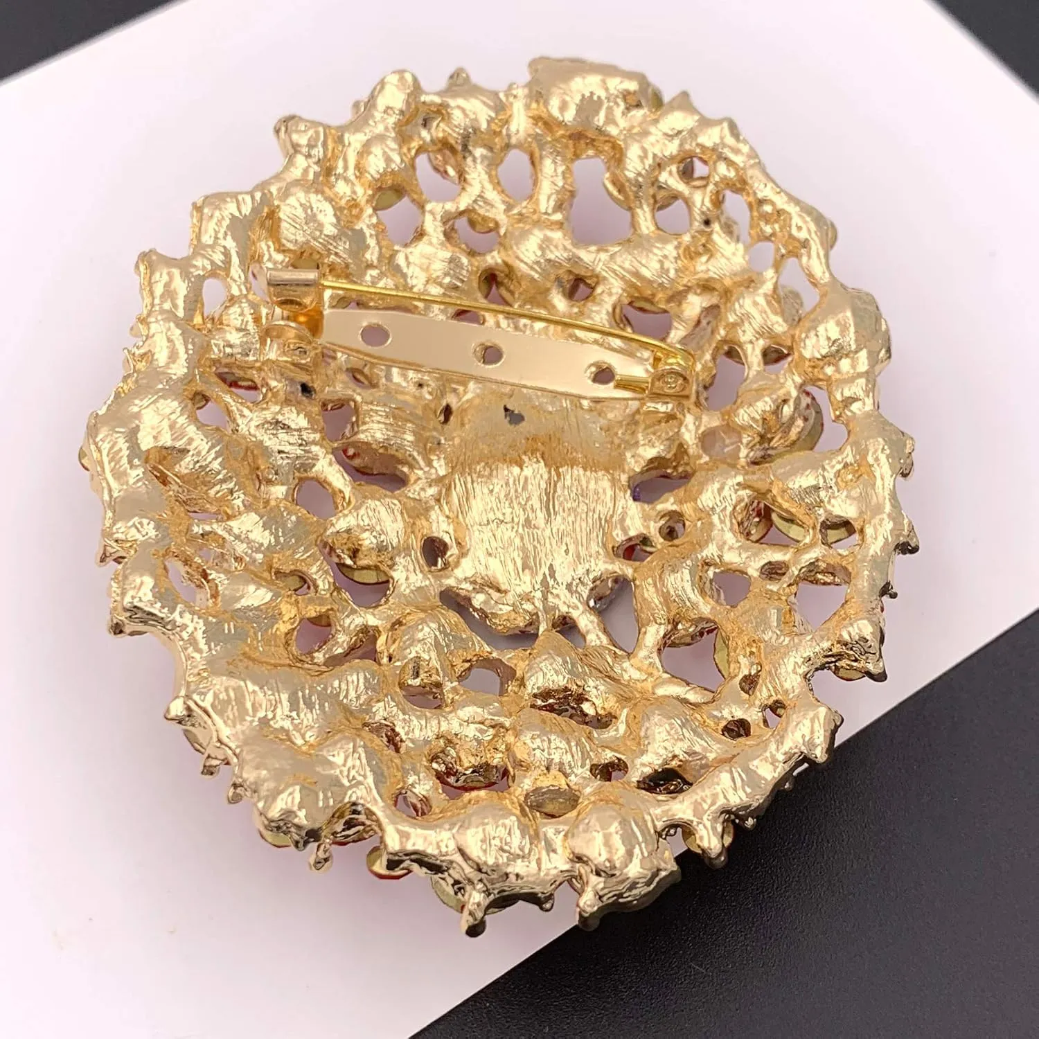 SELOVO Big Large Rhinestone Oval Glitter Brooch Pin Jewelry Accessory Gold Tone