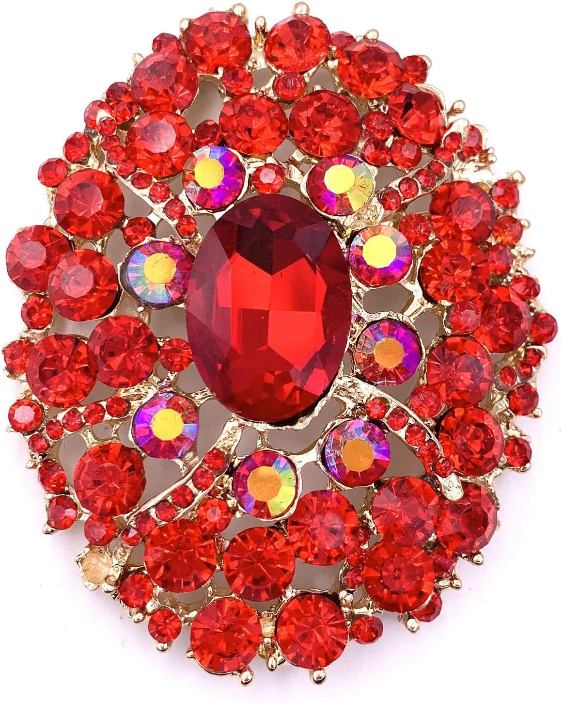 SELOVO Big Large Rhinestone Oval Glitter Brooch Pin Jewelry Accessory Gold Tone