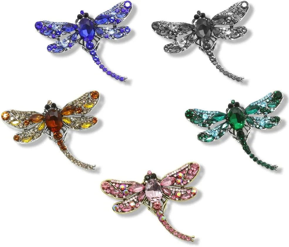 Set of 5 Rhinestone Dragonfly Brooch Insect Animal Lapel Pin 2.5" Dragonfly Pendant Woman Man Brooch Pin Breastpin Jewelry Accessories for Clothes Suit Collar Dress Scarf Decoration Gift