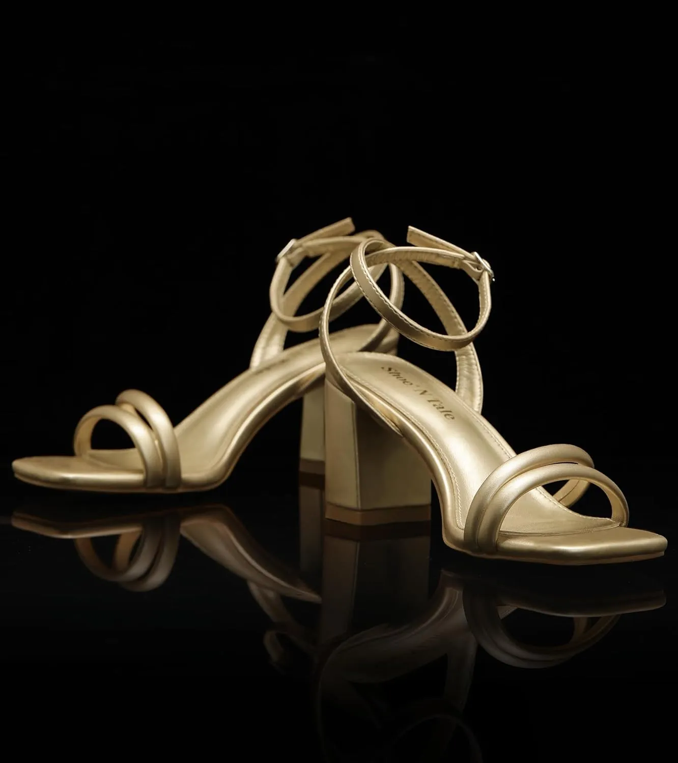 Shoe'N Tale Strappy Heels for Women Square Toe Chunky Block Heels Ankle Buckle Heeled Sandals