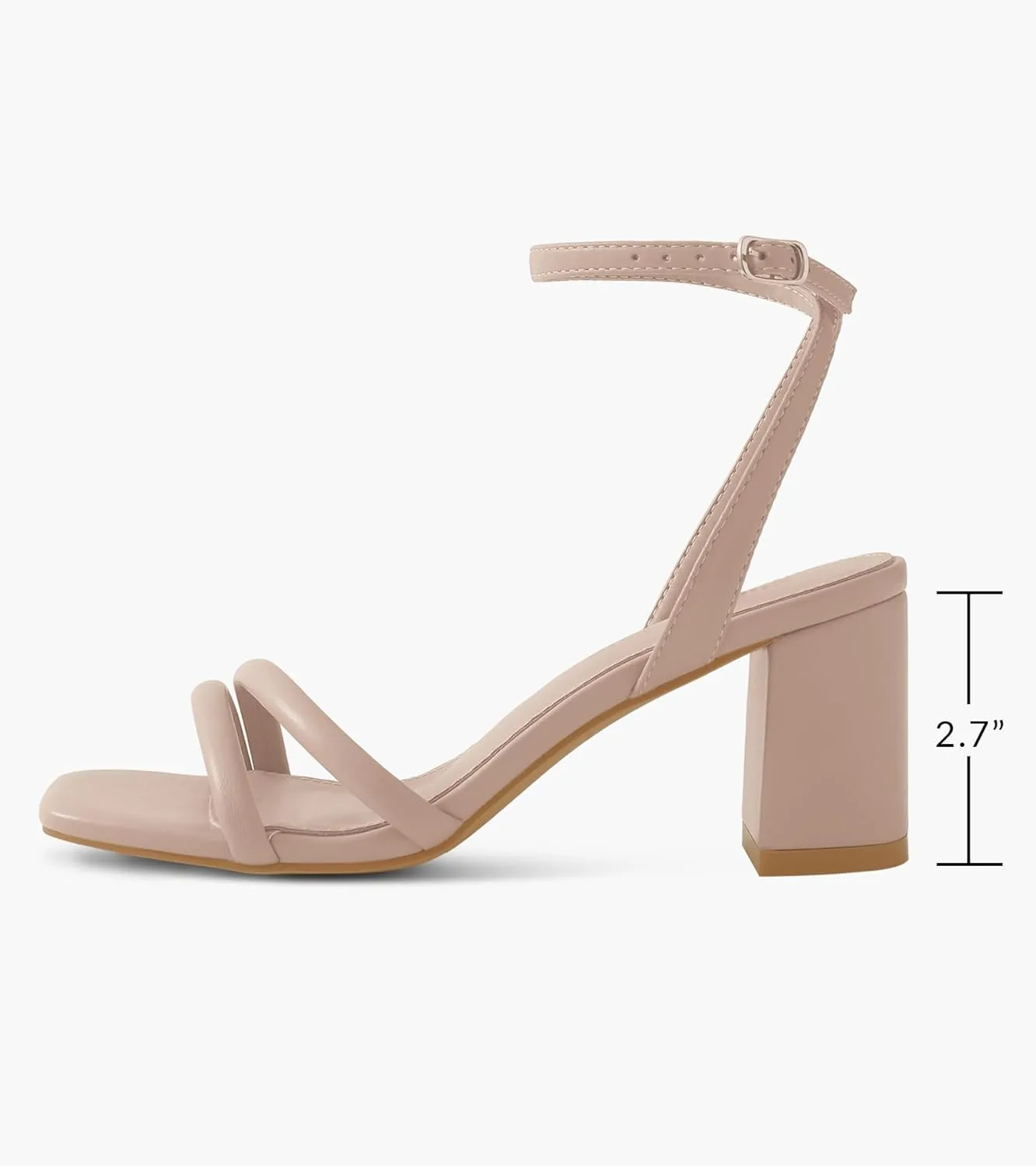 Shoe'N Tale Strappy Heels for Women Square Toe Chunky Block Heels Ankle Buckle Heeled Sandals