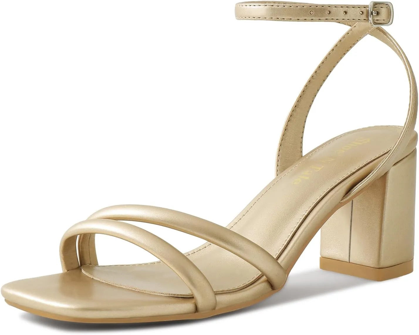 Shoe'N Tale Strappy Heels for Women Square Toe Chunky Block Heels Ankle Buckle Heeled Sandals