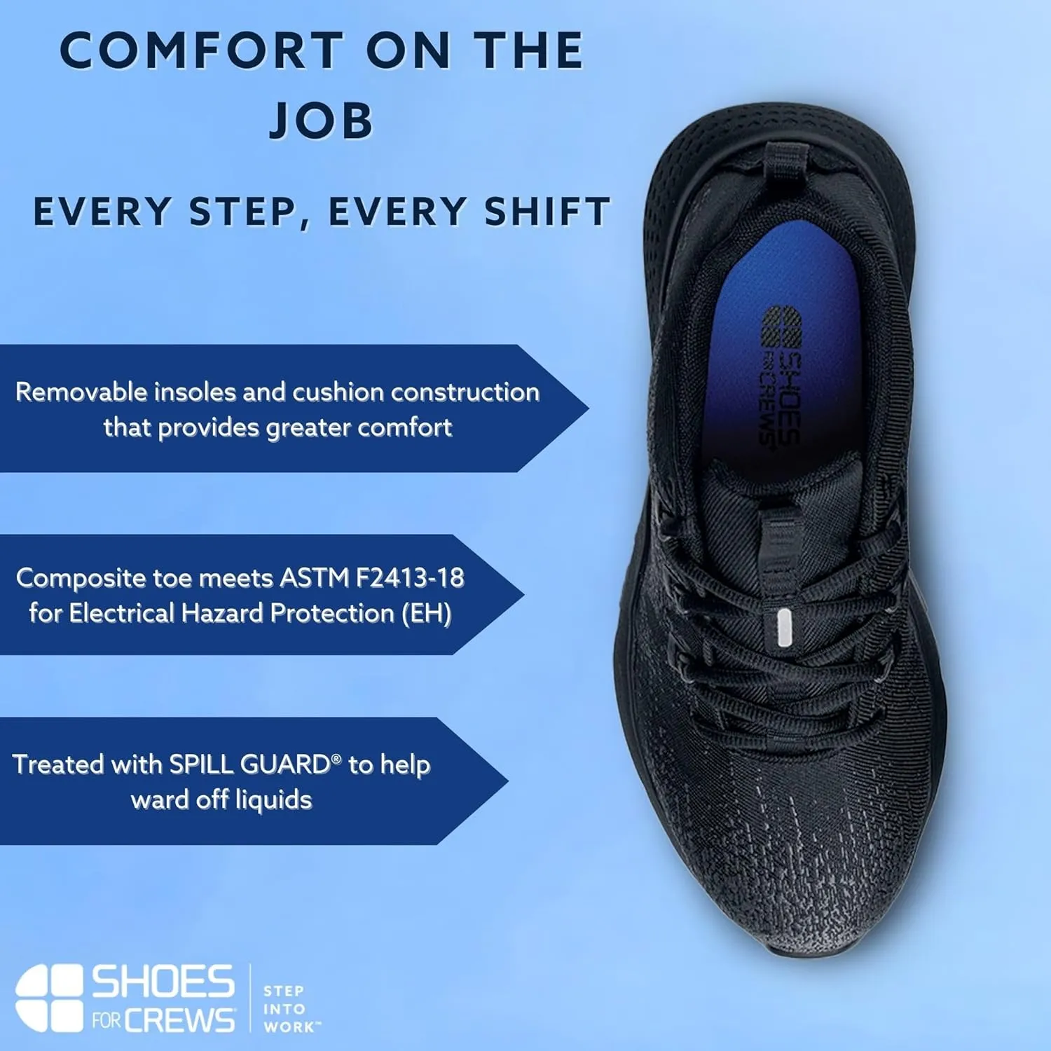 Shoes for Crews Heather II, Women's Nano Composite Toe (NCT) Work Shoes, Slip Resistant, Water Resistant, Black, Size 9