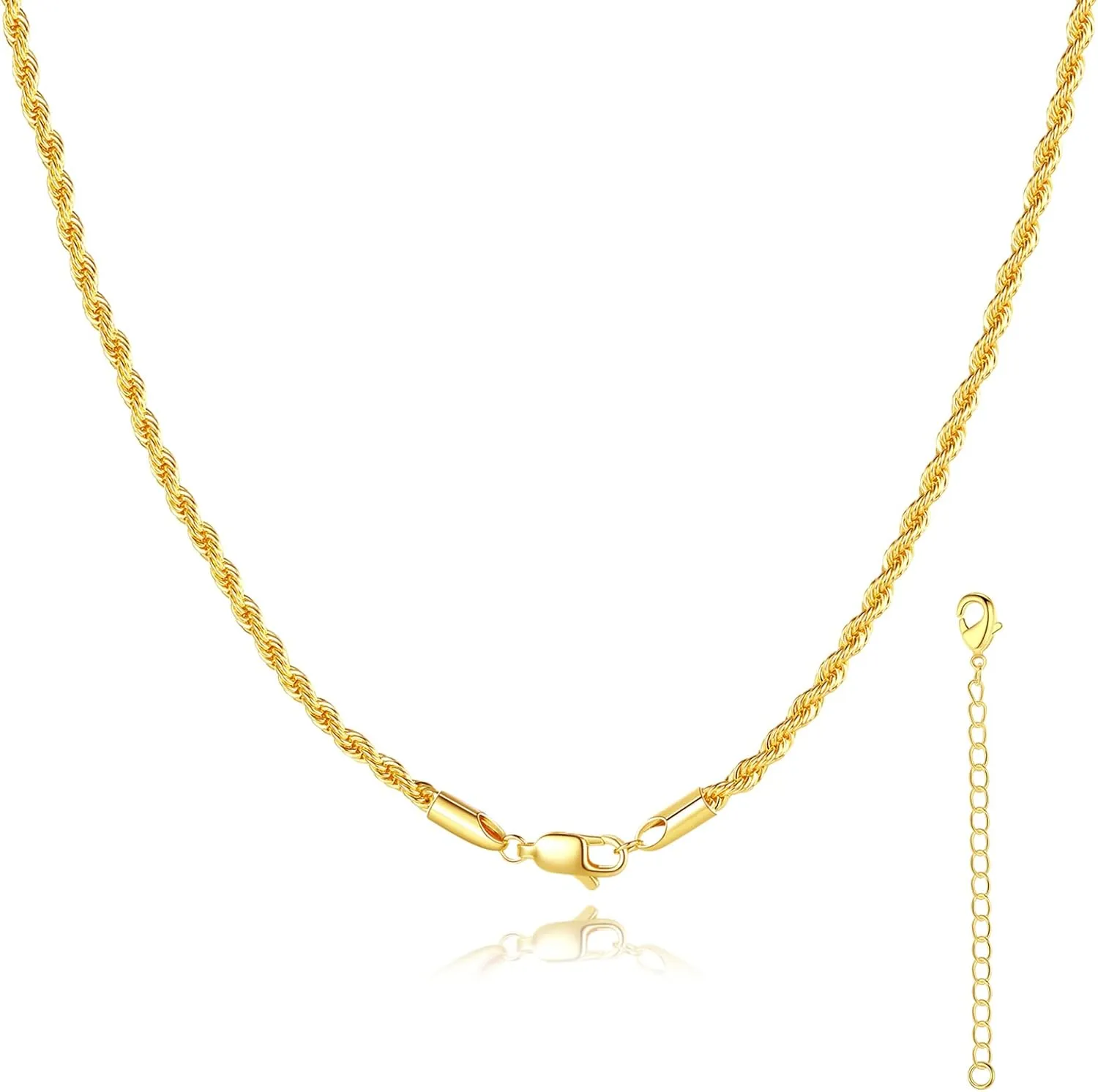 Silver Paperclip Twist Rope Box Chain Necklace 14K Gold Plated Mens Herringbone Snake Necklace Chains Dainty Adjustable Gold Necklaces for Women, 18"