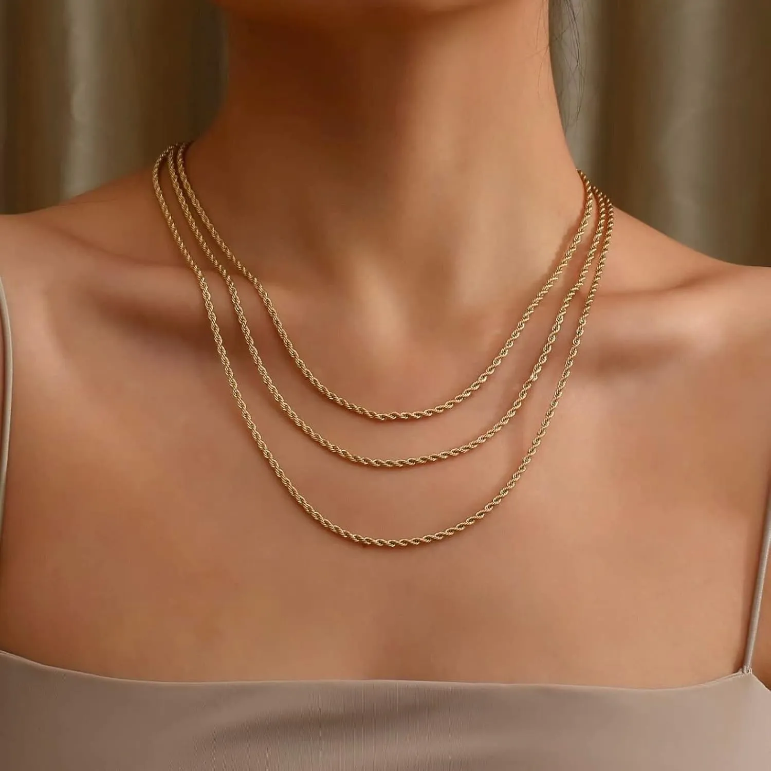 Silver Paperclip Twist Rope Box Chain Necklace 14K Gold Plated Mens Herringbone Snake Necklace Chains Dainty Adjustable Gold Necklaces for Women, 18"