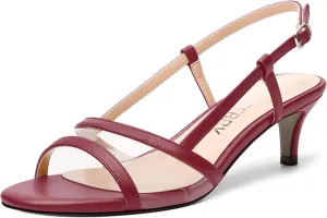 SKYSTERRY Womens Casual Dating Buckle Open Toe Slingback Matte Kitten Low Heel Heeled Sandals 2 Inch