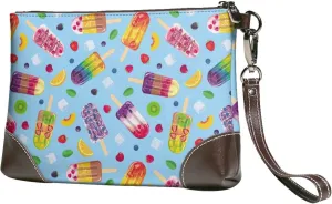 Small Clutch Purses for Women - Cool Summer Ice Cream Print Leather Wristlet Wallets for Women with Wrist Strap