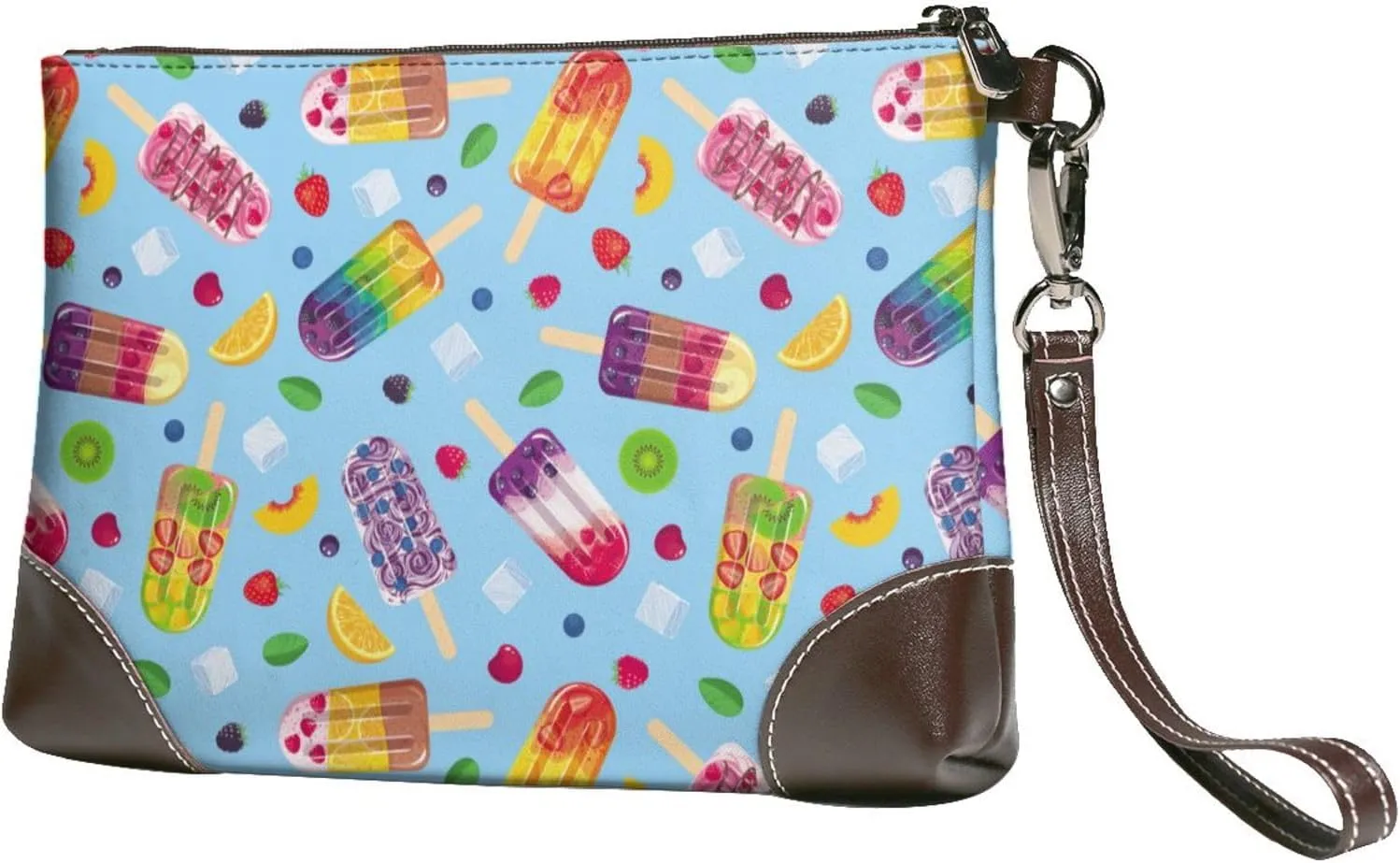 Small Clutch Purses for Women - Cool Summer Ice Cream Print Leather Wristlet Wallets for Women with Wrist Strap