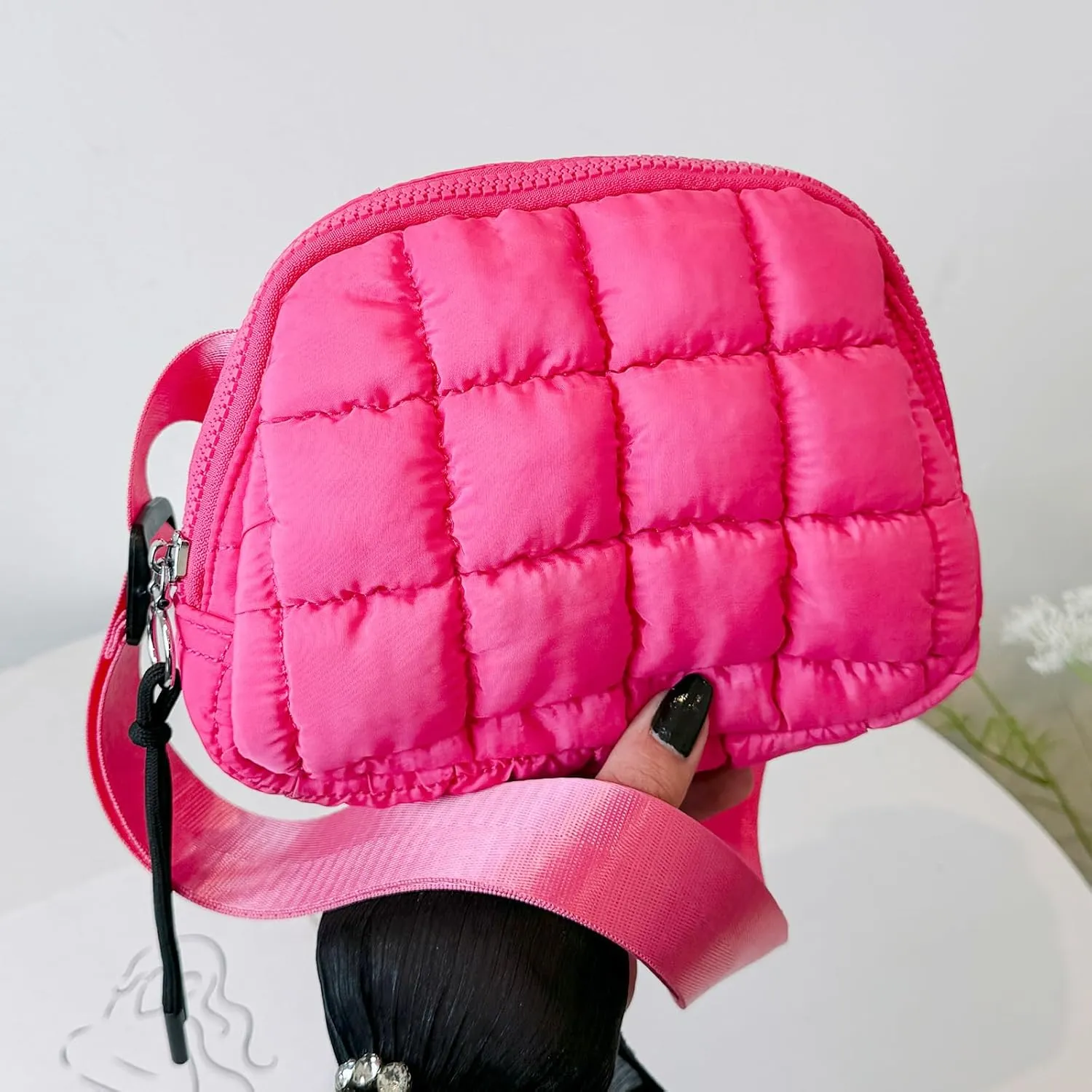Small Puffer Fanny Pack for Women Quilted Crossbody Belt Bag for Traveling Running Workout