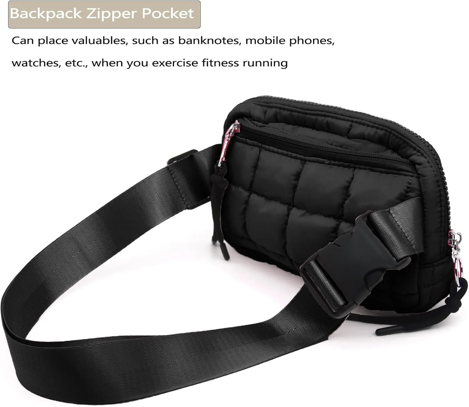 Small Puffer Fanny Pack for Women Quilted Crossbody Belt Bag for Traveling Running Workout