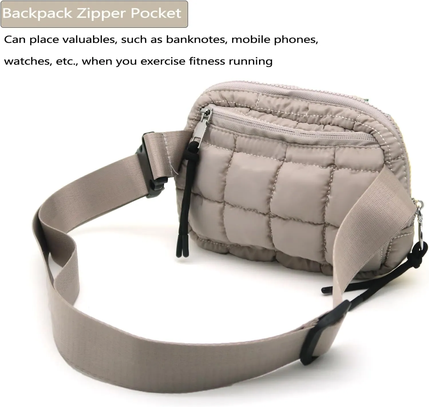 Small Puffer Fanny Pack for Women Quilted Crossbody Belt Bag for Traveling Running Workout
