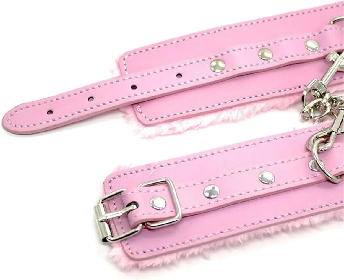 Soft Leather Hand-Cuffs Bracelet with Connect Chain Hook, Adjustable Lock Buckle Ankle Bracelets Cosplay Hand-Ankle Cuffs Accessory