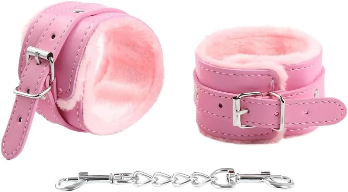 Soft Leather Hand-Cuffs Bracelet with Connect Chain Hook, Adjustable Lock Buckle Ankle Bracelets Cosplay Hand-Ankle Cuffs Accessory