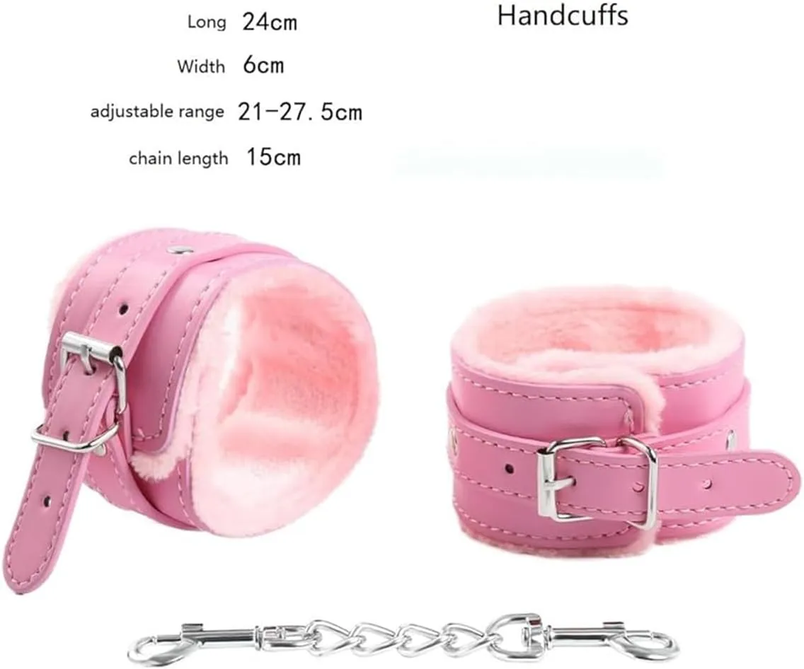Soft Leather Hand-Cuffs Bracelet with Connect Chain Hook, Adjustable Lock Buckle Ankle Bracelets Cosplay Hand-Ankle Cuffs Accessory