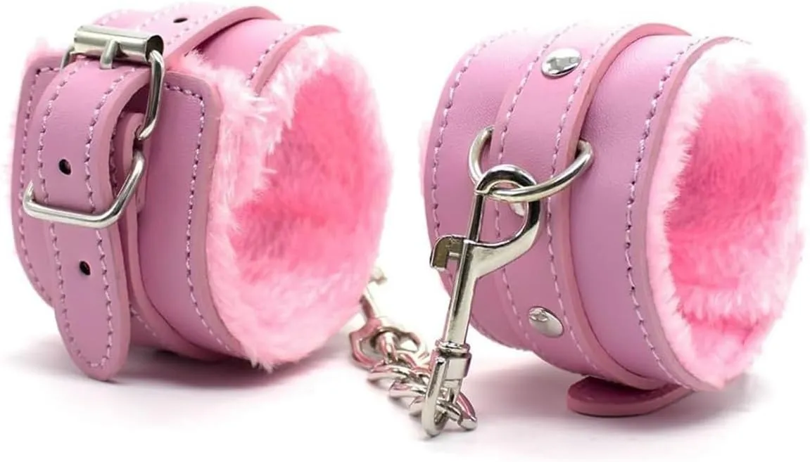 Soft Leather Hand-Cuffs Bracelet with Connect Chain Hook, Adjustable Lock Buckle Ankle Bracelets Cosplay Hand-Ankle Cuffs Accessory