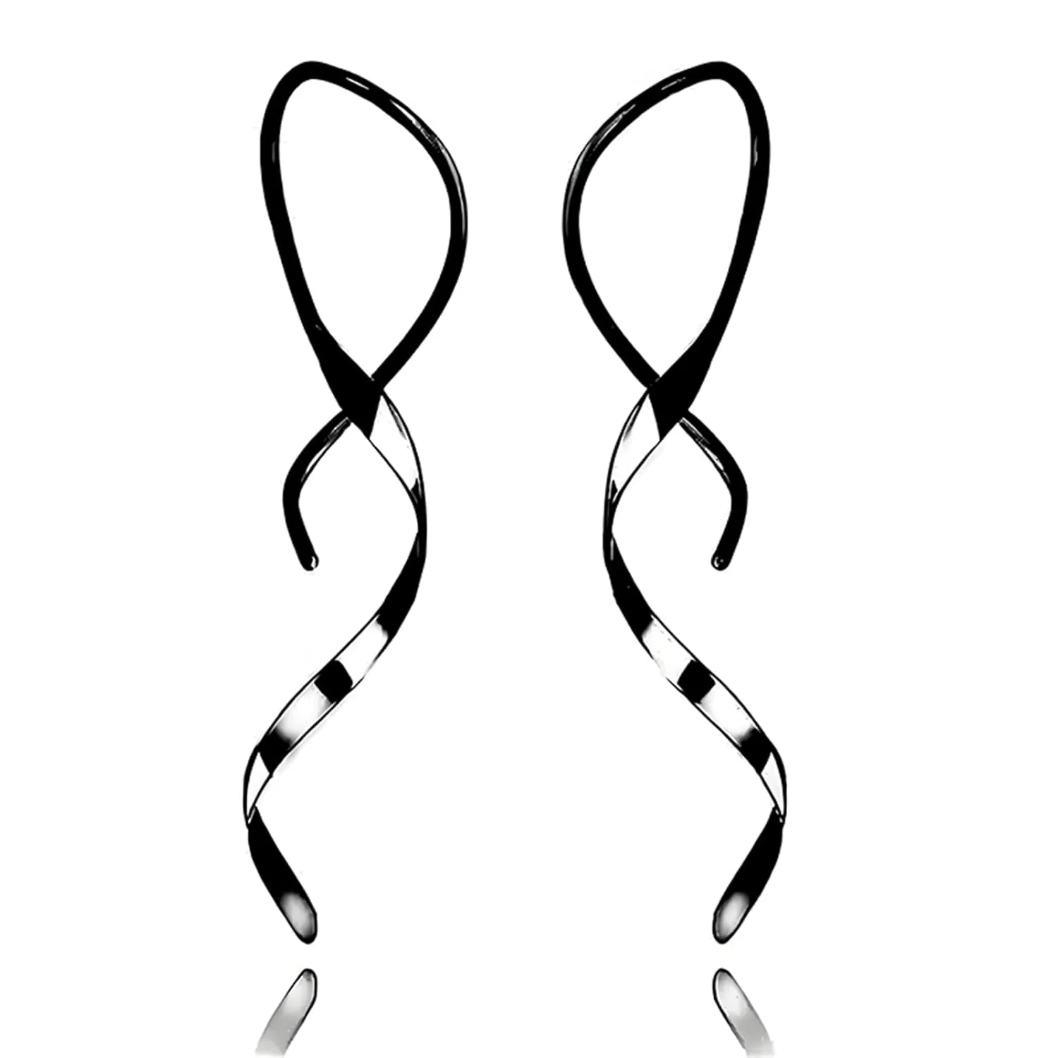 Spiral Threader Earrings 18 Gold Wave Dangle Earrings Minimal Handmade Twisted Linear Curved Dangling Earrings Minimal Everyday Earring for Women Girls (Black)