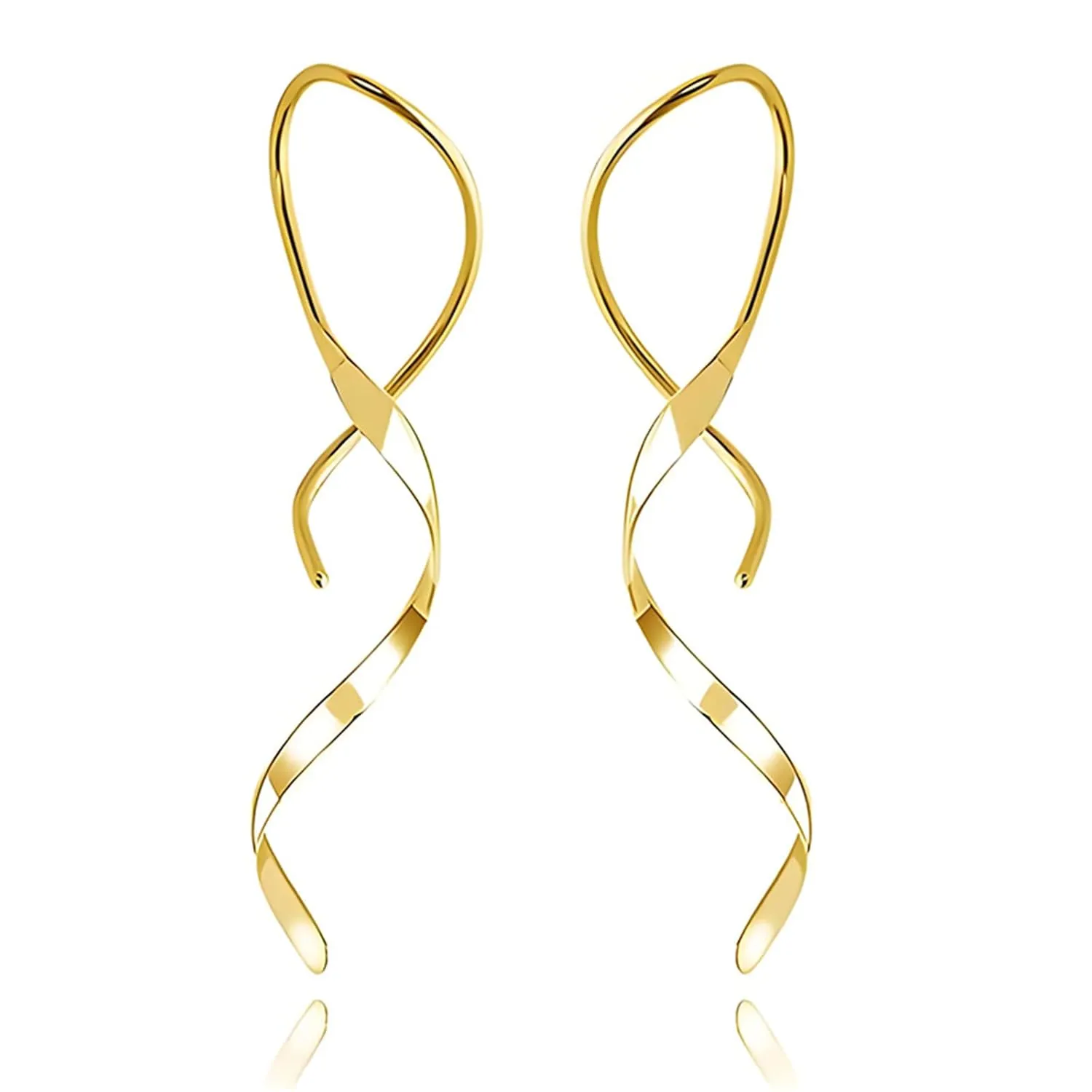 Spiral Threader Earrings 18 Gold Wave Dangle Earrings Minimal Handmade Twisted Linear Curved Dangling Earrings Minimal Everyday Earring for Women Girls (Gold)