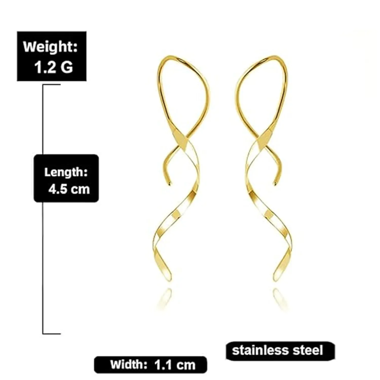Spiral Threader Earrings 18 Gold Wave Dangle Earrings Minimal Handmade Twisted Linear Curved Dangling Earrings Minimal Everyday Earring for Women Girls (Gold)