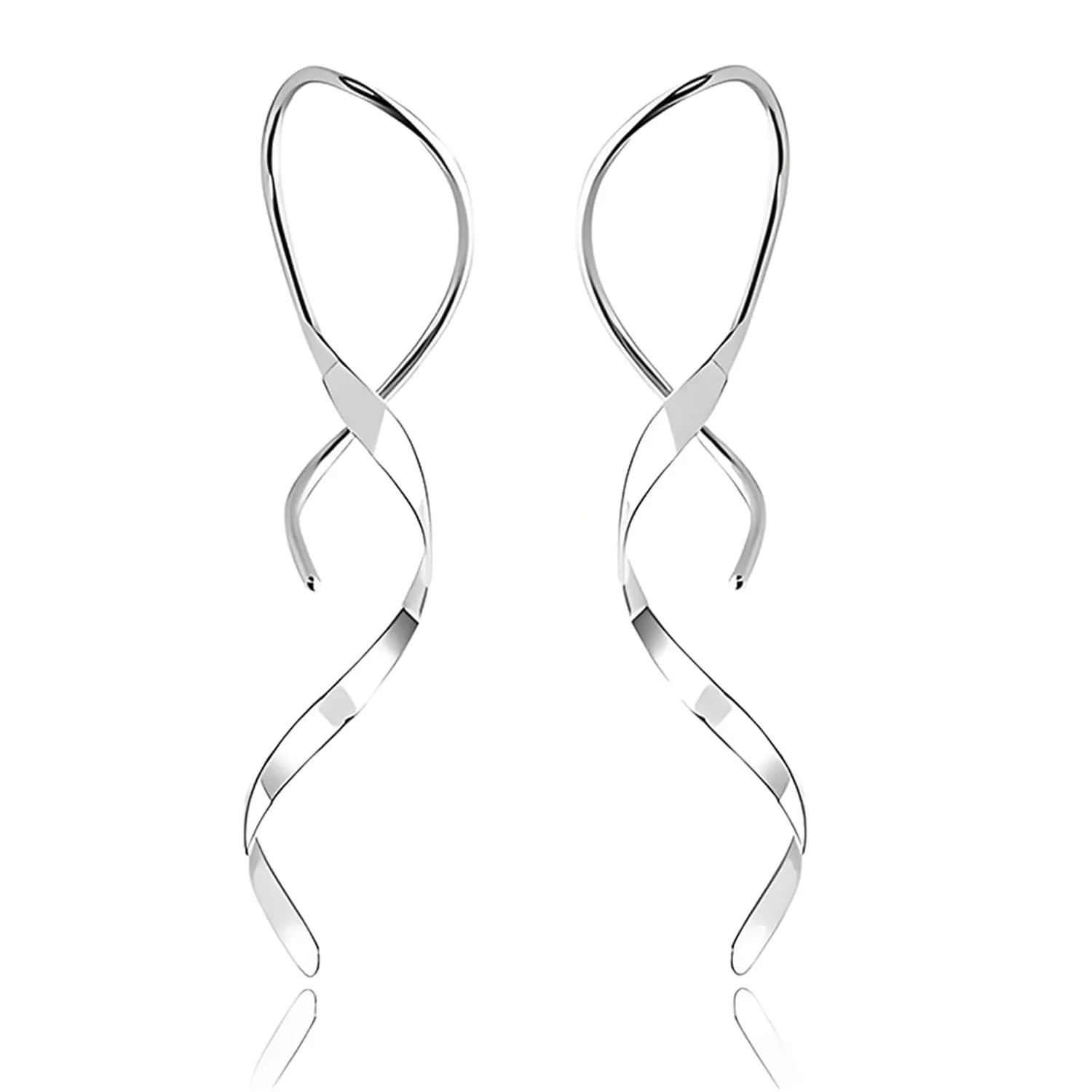 Spiral Threader Earrings 18 Gold Wave Dangle Earrings Minimal Handmade Twisted Linear Curved Dangling Earrings Minimal Everyday Earring for Women Girls (Silver)