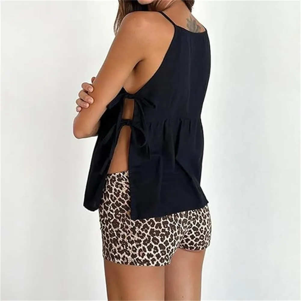 Split Side Crop Top Women Tie Side Tank Top Sleeveless Plaid Floral Print Crewneck Going Out Summer Peplum Shirt