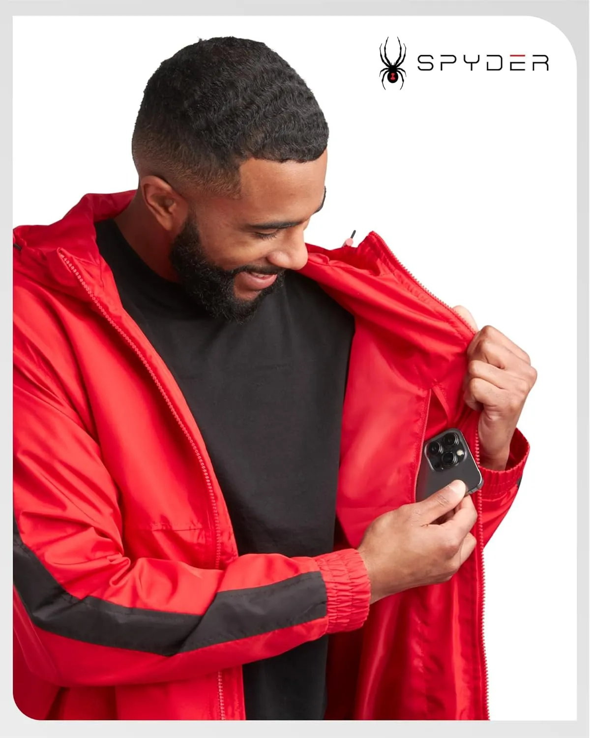 Spyder Mens Windbreaker Jacket - Lightweight Wind & Water-Resistant Hooded Zip Up Jacket for Travel Running Golf & Daily Wear