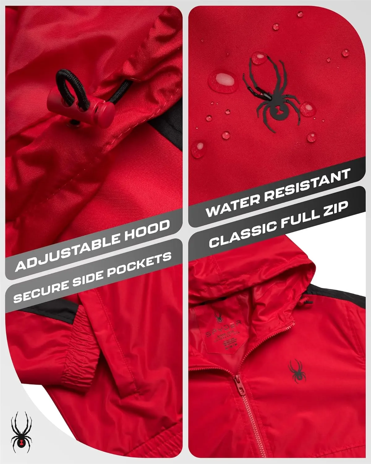 Spyder Mens Windbreaker Jacket - Lightweight Wind & Water-Resistant Hooded Zip Up Jacket for Travel Running Golf & Daily Wear