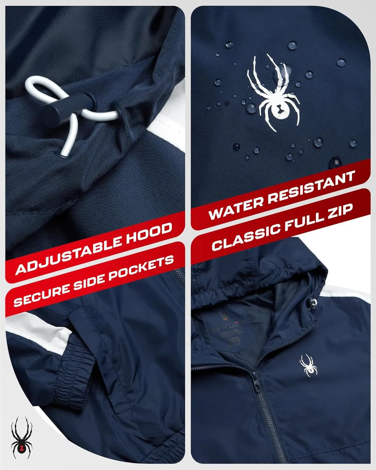 Spyder Mens Windbreaker Jacket - Lightweight Wind & Water-Resistant Hooded Zip Up Jacket for Travel Running Golf & Daily Wear
