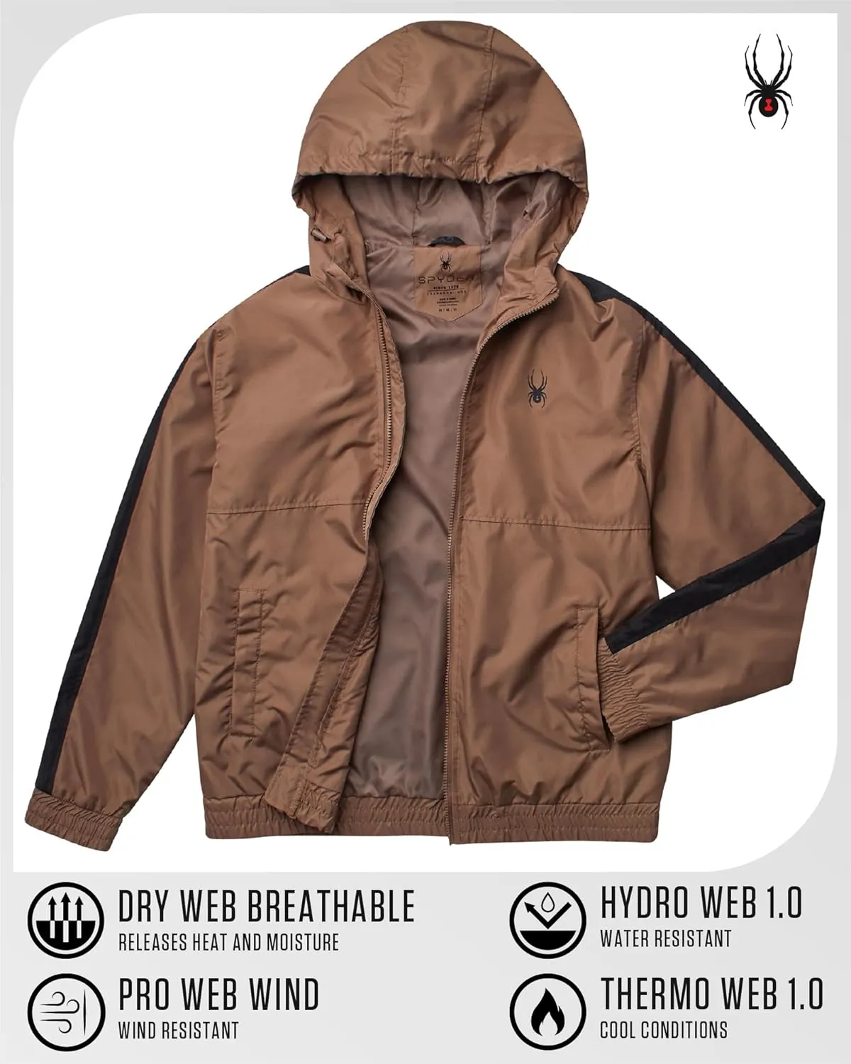 Spyder Mens Windbreaker Jacket - Lightweight Wind & Water-Resistant Hooded Zip Up Jacket for Travel Running Golf & Daily Wear