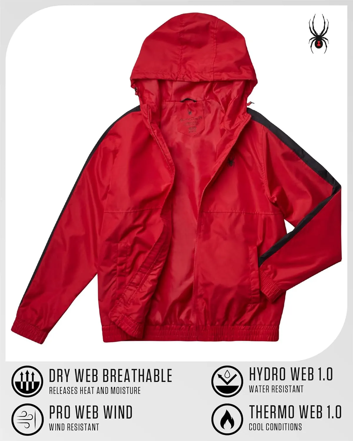 Spyder Mens Windbreaker Jacket - Lightweight Wind & Water-Resistant Hooded Zip Up Jacket for Travel Running Golf & Daily Wear