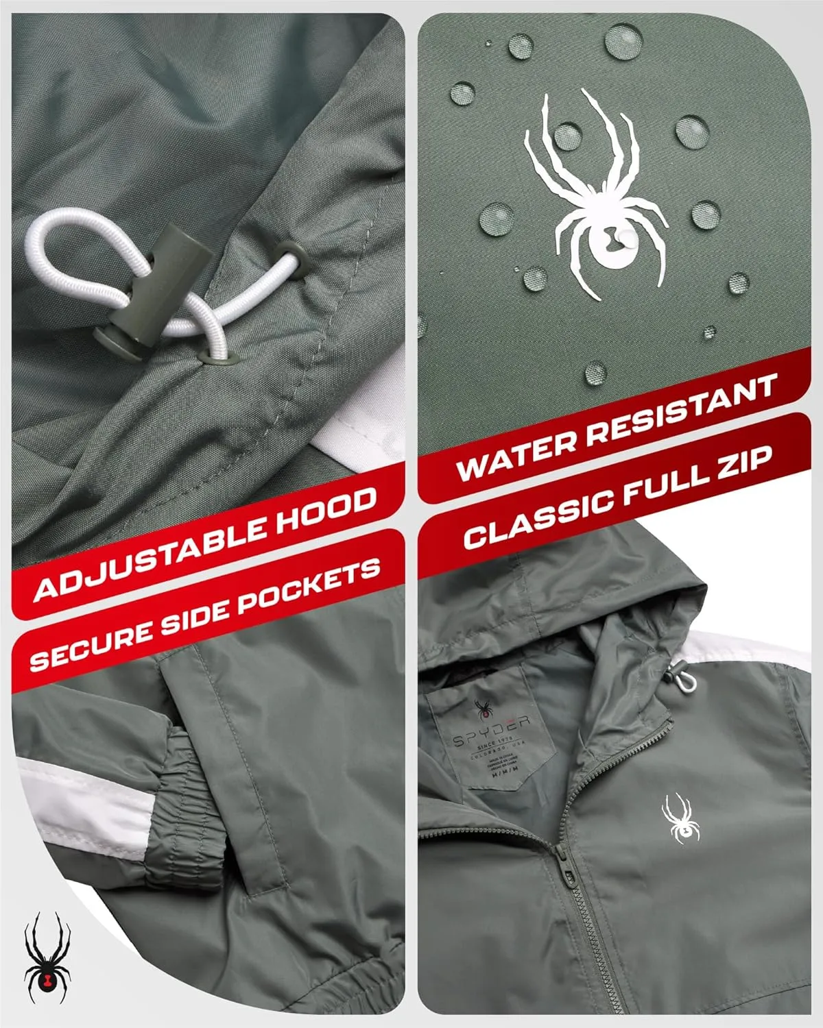 Spyder Mens Windbreaker Jacket - Lightweight Wind & Water-Resistant Hooded Zip Up Jacket for Travel Running Golf & Daily Wear