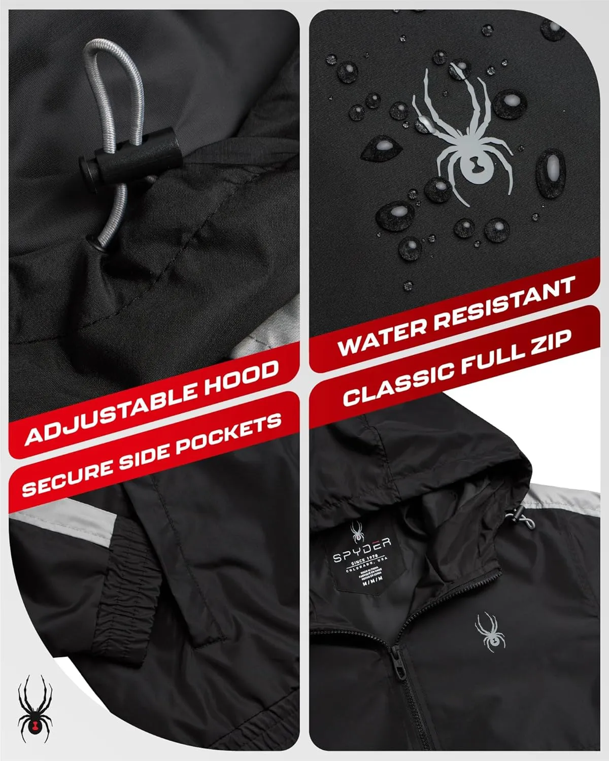 Spyder Mens Windbreaker Jacket - Lightweight Wind & Water-Resistant Hooded Zip Up Jacket for Travel Running Golf & Daily Wear