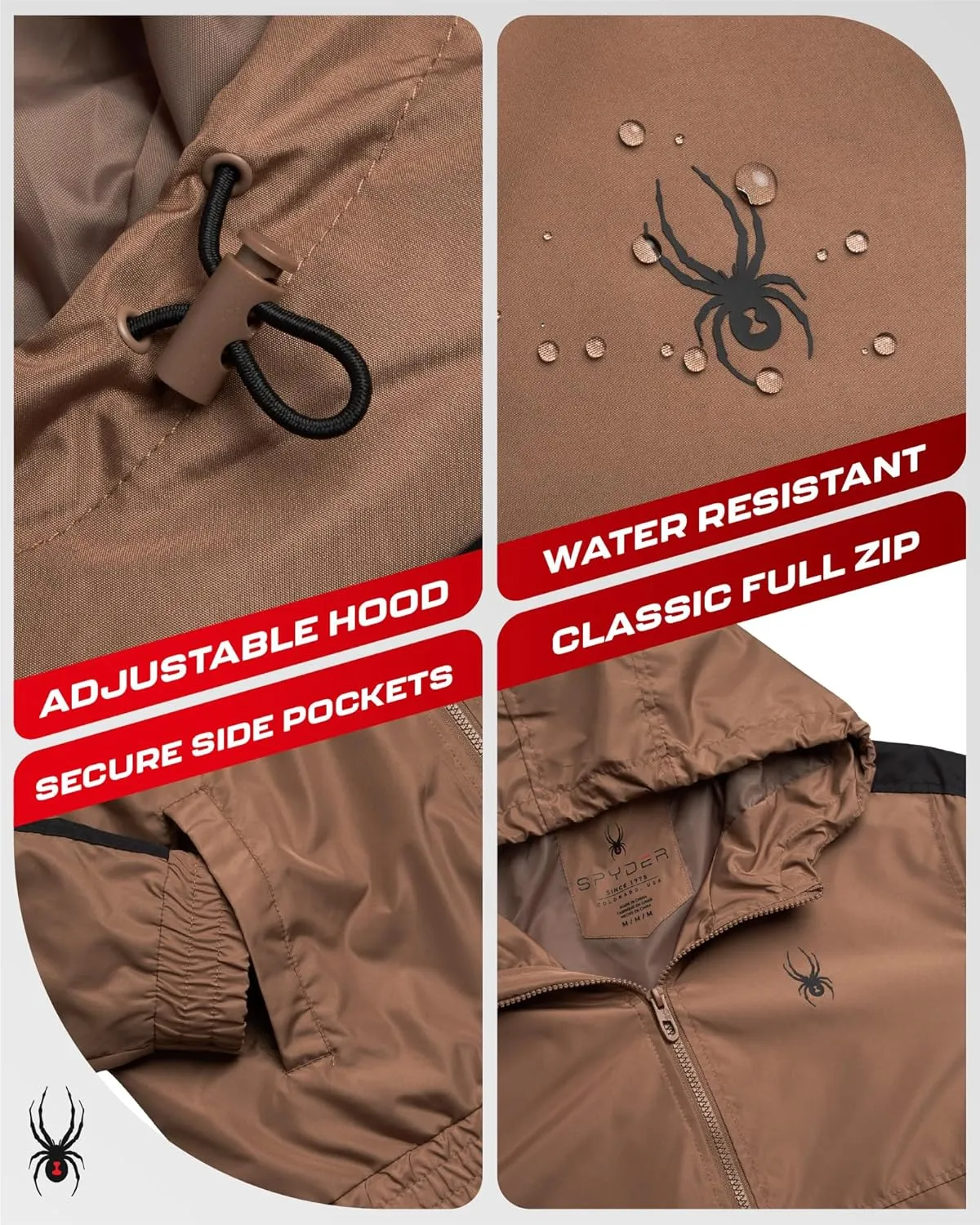 Spyder Mens Windbreaker Jacket - Lightweight Wind & Water-Resistant Hooded Zip Up Jacket for Travel Running Golf & Daily Wear