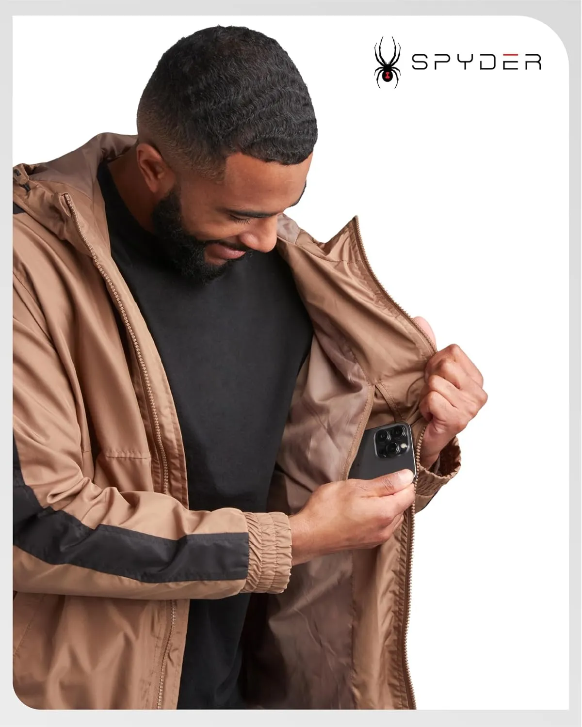 Spyder Mens Windbreaker Jacket - Lightweight Wind & Water-Resistant Hooded Zip Up Jacket for Travel Running Golf & Daily Wear