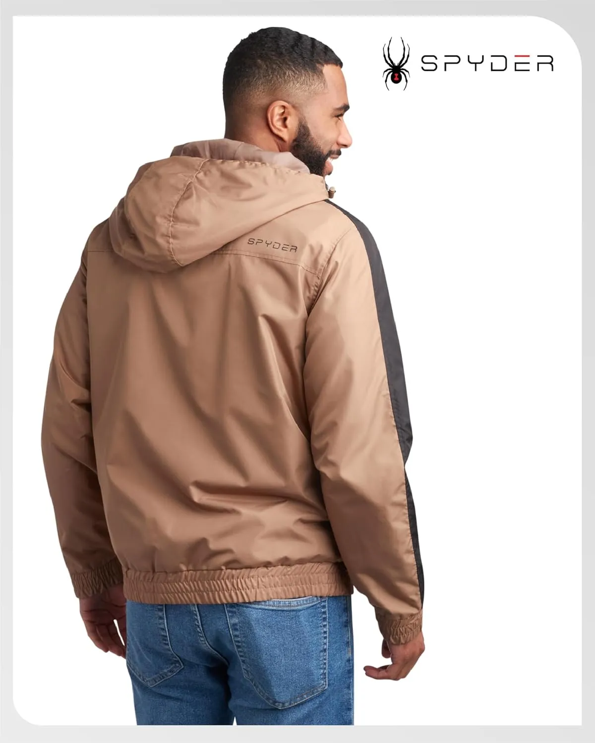 Spyder Mens Windbreaker Jacket - Lightweight Wind & Water-Resistant Hooded Zip Up Jacket for Travel Running Golf & Daily Wear