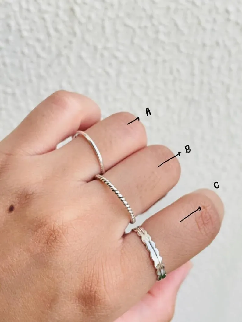 Stackable Ring for Women, 925 Sterling Silver Midi Minimal Ring, Everyday Minimalistic Jewelry, Minimal Trendy Dainty Boho Rings, Thumb Ring, Stackable Promise Rings (C, Custom Size)