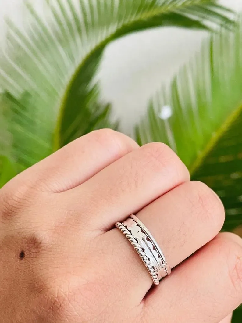 Stackable Ring for Women, 925 Sterling Silver Midi Minimal Ring, Everyday Minimalistic Jewelry, Minimal Trendy Dainty Boho Rings, Thumb Ring, Stackable Promise Rings (C, Custom Size)