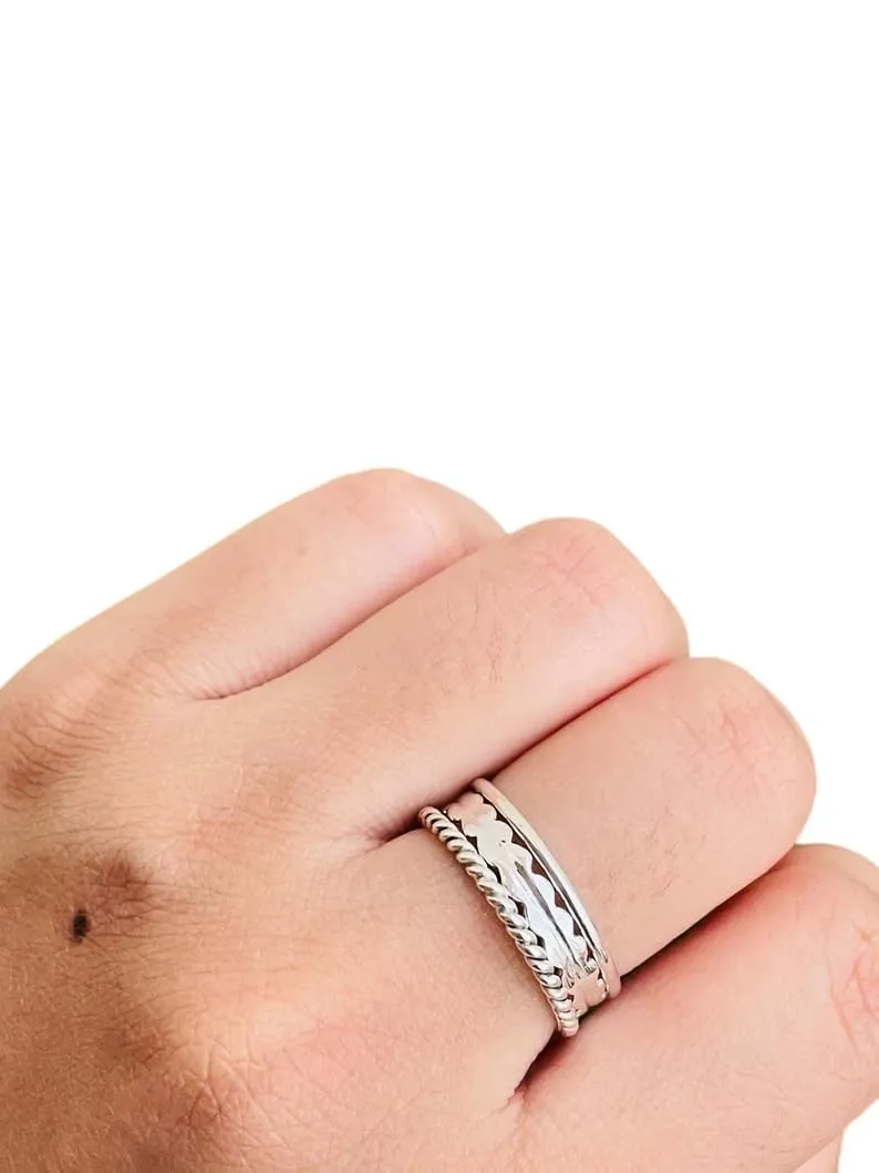 Stackable Ring for Women, 925 Sterling Silver Midi Minimal Ring, Everyday Minimalistic Jewelry, Minimal Trendy Dainty Boho Rings, Thumb Ring, Stackable Promise Rings (C, Custom Size)