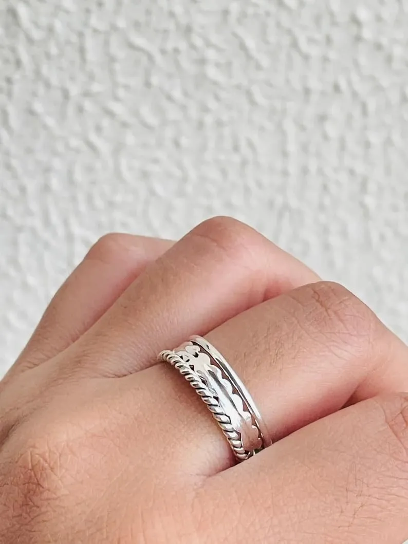 Stackable Ring for Women, 925 Sterling Silver Midi Minimal Ring, Everyday Minimalistic Jewelry, Minimal Trendy Dainty Boho Rings, Thumb Ring, Stackable Promise Rings (C, Custom Size)