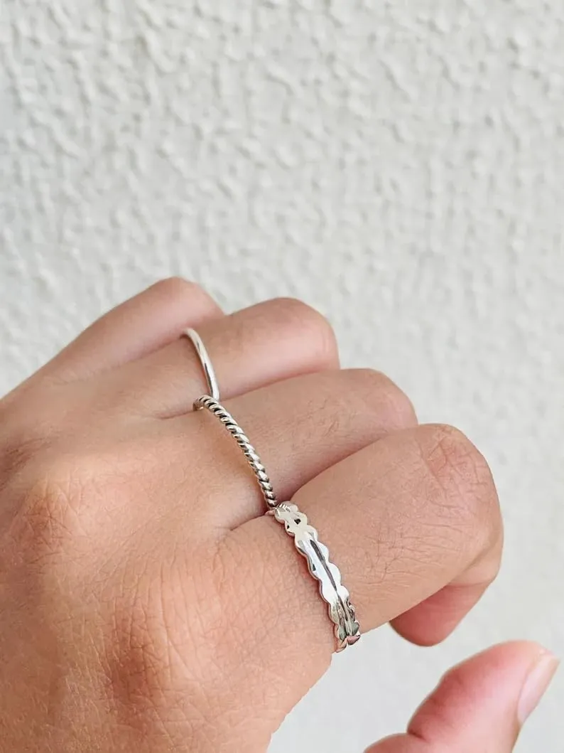 Stackable Ring for Women, 925 Sterling Silver Midi Minimal Ring, Everyday Minimalistic Jewelry, Minimal Trendy Dainty Boho Rings, Thumb Ring, Stackable Promise Rings (C, Custom Size)